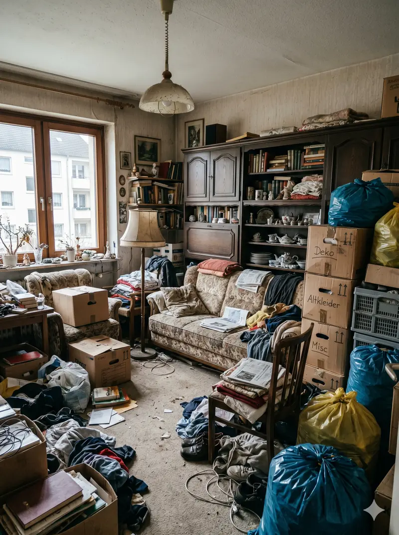 Vorher: vollgestopfte Wohnung vor der Entrümpelung
